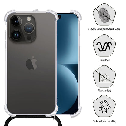 iPhone 15 Pro Max Hoesje met Koord Backcover Shockproof - Transparant