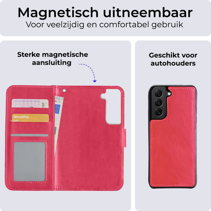 Samsung S22 Hoesje Bookcase Cover Uitneembaar - Donkerroze