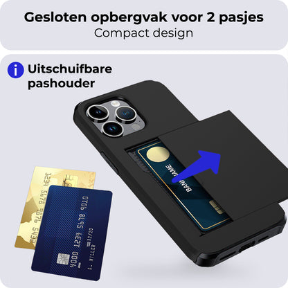 iPhone 16 Pro Max Hoesje Kaarthouder Hard Case Shockproof - Zwart
