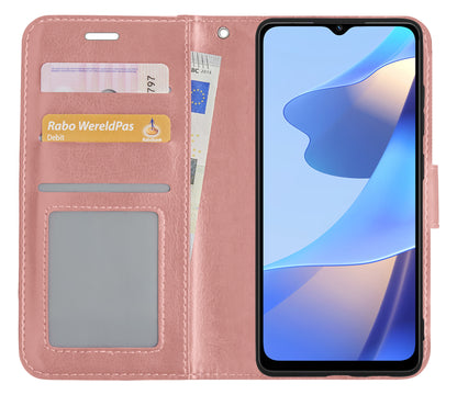 OPPO A16s Hoesje Bookcase Cover met Kaarthouder - Rosé goud
