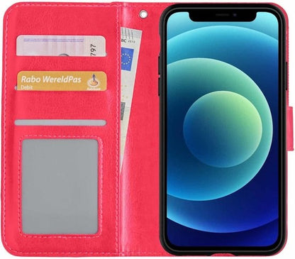 iPhone 12 Hoesje Bookcase Cover Uitneembaar - Donkerroze