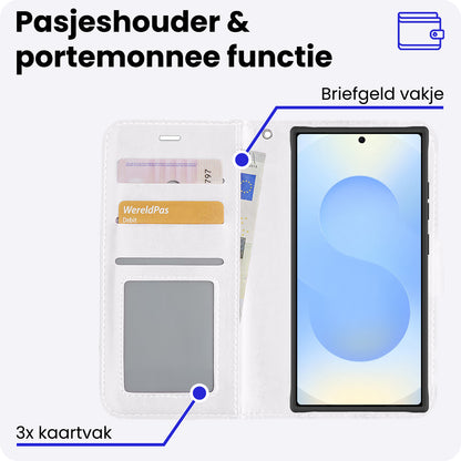 Samsung S25 Ultra Hoesje Bookcase Cover met Kaarthouder - Wit