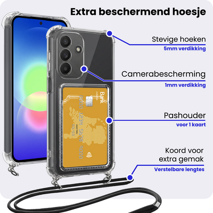 Samsung A27 Hoesje Kaarthouder met Koord Backcover Shockproof - Transparant