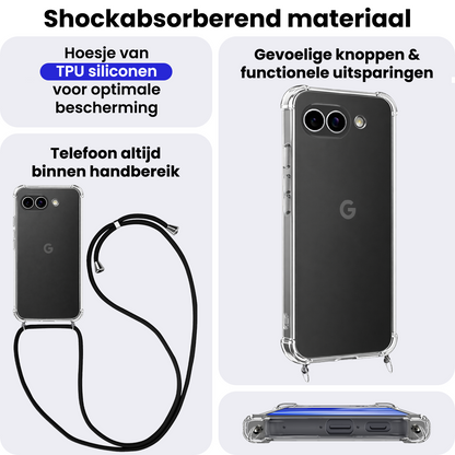 Google Pixel 9a Hoesje met Koord Backcover Shockproof - Transparant
