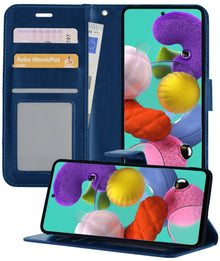 Samsung A51 Hoesje Bookcase Cover met Kaarthouder - Donkerblauw