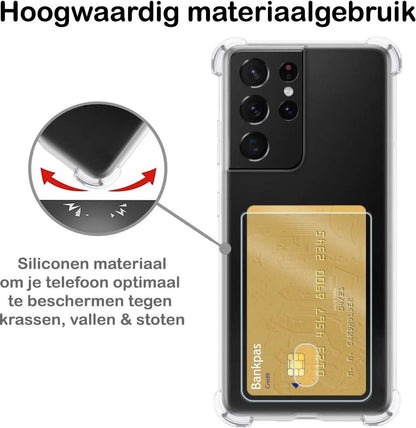 Samsung S21 Ultra Hoesje Kaarthouder Backcover Shockproof - Transparant