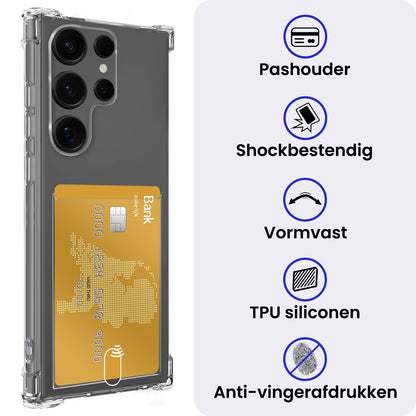 Samsung S25 Ultra Hoesje Kaarthouder Backcover Shockproof - Transparant