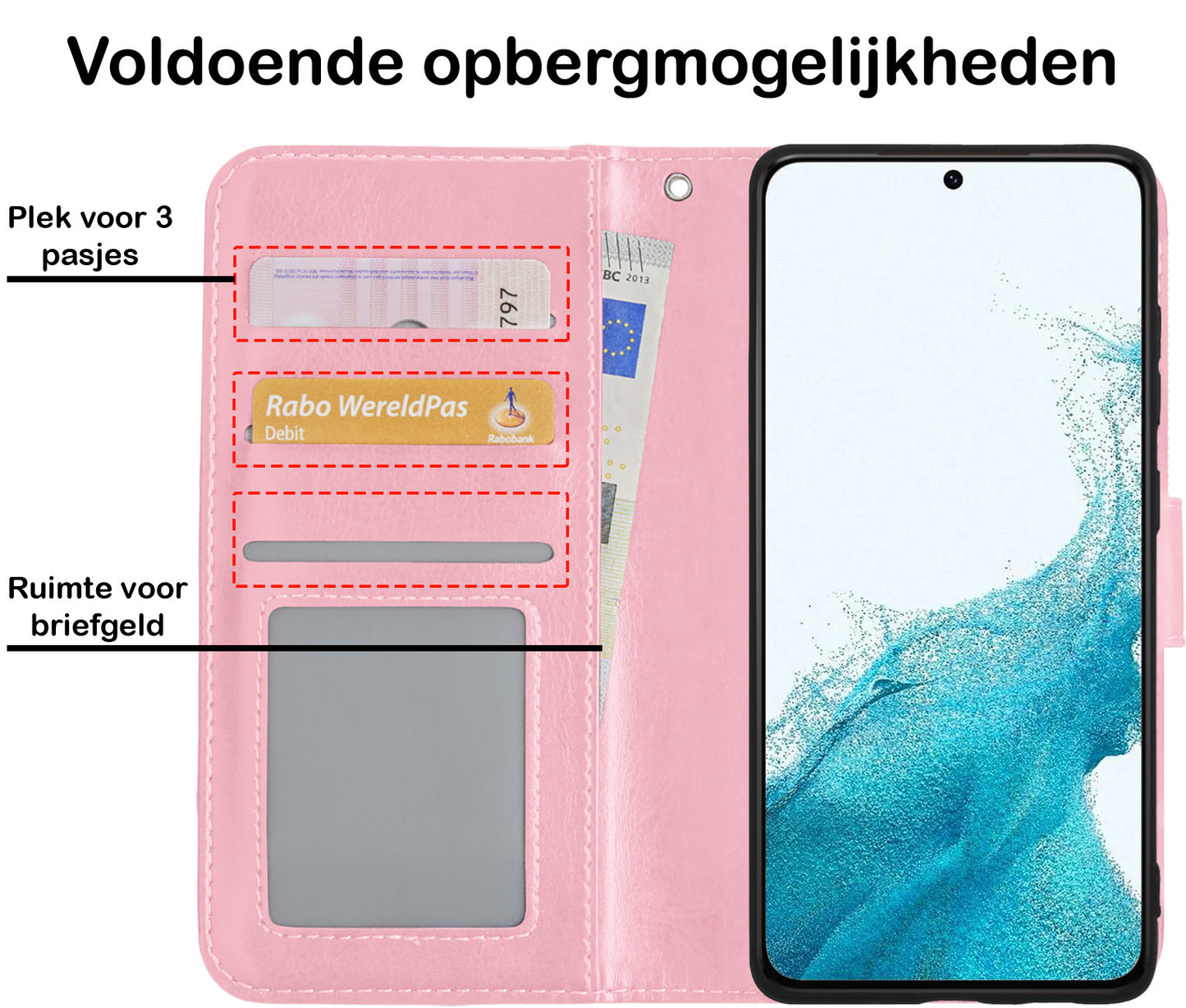 Samsung S22 Plus Hoesje Book Case Kunstleer - Lichtroze