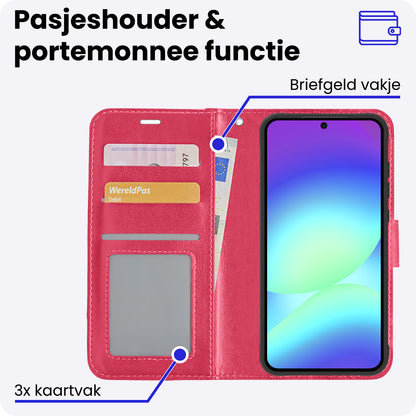 Samsung A56 Hoesje Bookcase Cover met Kaarthouder - Donkerroze