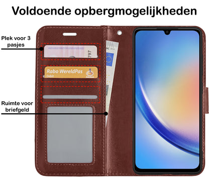 Samsung A34 Hoesje Bookcase Cover met Kaarthouder - Bruin