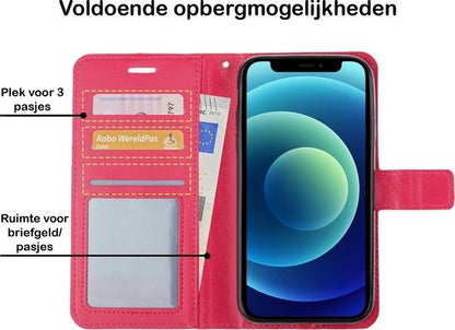 iPhone 12 Mini Hoesje Bookcase Cover met Kaarthouder - Donkerroze