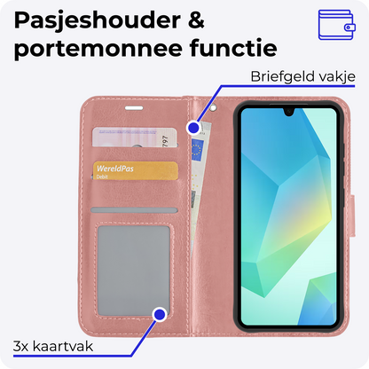 Samsung A16 Hoesje Bookcase Cover met Kaarthouder - Rosé goud