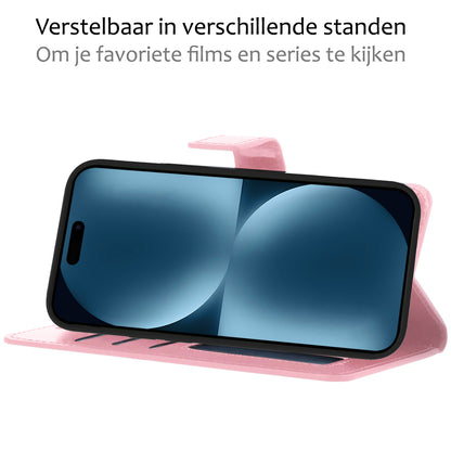 iPhone 15 Plus Hoesje Bookcase Cover met Kaarthouder - Lichtroze