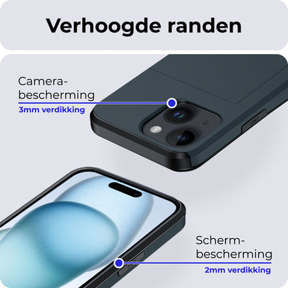 iPhone 15 Plus Hoesje Kaarthouder Hard Case Shockproof - Donkerblauw