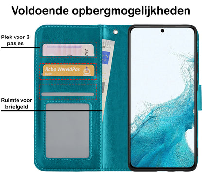 Samsung S22 Plus Hoesje Bookcase Cover met Kaarthouder - Turquoise