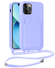 iPhone 13 Pro Max Hoesje Met Telefoonkoord en Pasjeshouder Siliconen - Lila