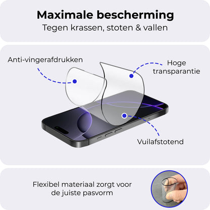 iPhone 16 Pro Max Screenprotector Flexibel Glas met Installatieframe