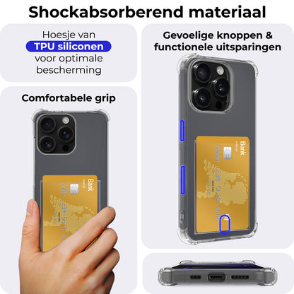 iPhone 16 Pro Max Hoesje Kaarthouder Backcover Shockproof - Transparant