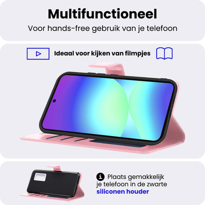 Samsung A56 Hoesje Bookcase Cover met Kaarthouder - Lichtroze