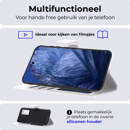 Google Pixel 8a Hoesje Bookcase Cover met Kaarthouder - Wit