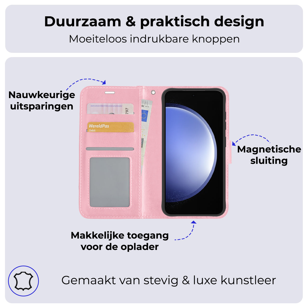 Samsung S23 FE Hoesje Book Case Kunstleer - Lichtroze