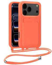 iPhone 17 Pro Hoesje Met Telefoonkoord en Pasjeshouder Siliconen - Papaya