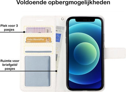 iPhone 12 Mini Hoesje Bookcase Cover met Kaarthouder - Wit