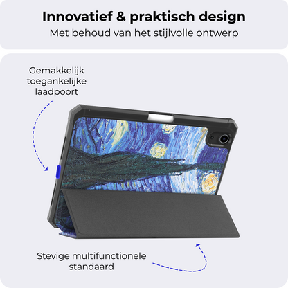 iPad Mini 7 Trifold Bookcase Hoes met Penhouder voor Apple Pen - Sterrenhemel