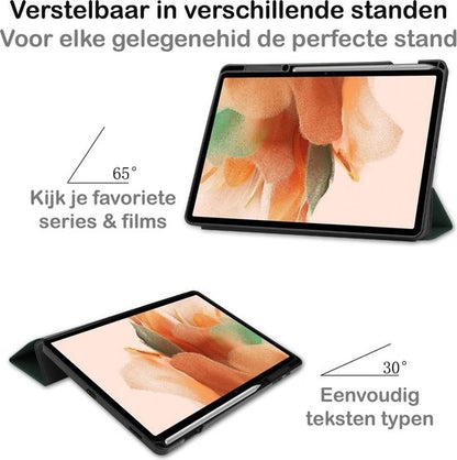 Samsung Galaxy Tab S7 FE Tablethoes Smcpen Met Screenprotector - Donkergroen