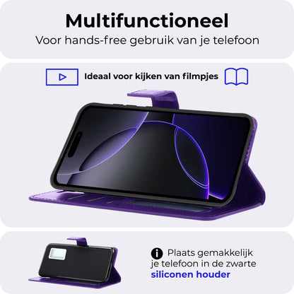 iPhone 16 Pro Hoesje Bookcase Cover met Kaarthouder - Paars