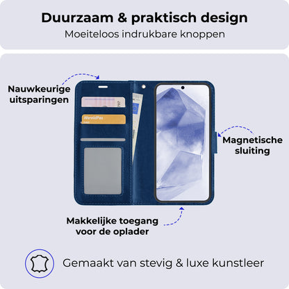 Samsung A55 Hoesje Bookcase Cover met Kaarthouder - Donkerblauw