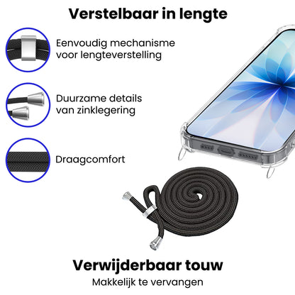iPhone 17 Hoesje met Koord Backcover Shockproof - Transparant