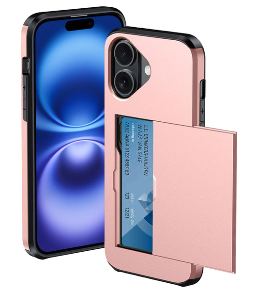 iPhone 16 Hard Case Met Pashouder - Rosé goud