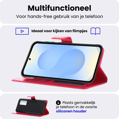 Samsung S25 Plus Hoesje Bookcase Cover met Kaarthouder - Donkerroze