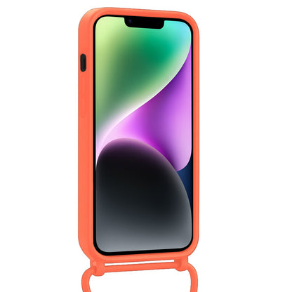 iPhone 13 Hoesje Met Telefoonkoord en Pasjeshouder Siliconen - Papaya