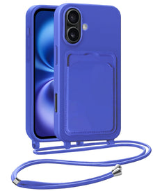 iPhone 16 Plus Hoesje Met Telefoonkoord en Pasjeshouder Siliconen - Felblauw