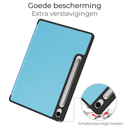 Samsung Galaxy Tab S9 FE Trifold Bookcase Hoes met Penhouder voor S Pen - Lichtblauw
