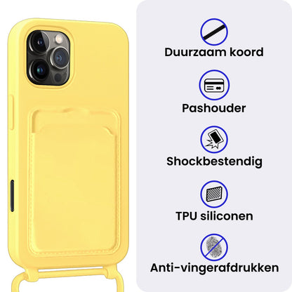 iPhone 16 Pro Hoesje Met Telefoonkoord en Pasjeshouder Siliconen - Geel