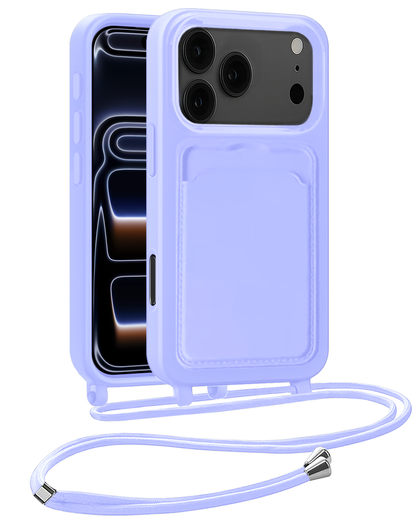 iPhone 17 Pro Max Hoesje Met Telefoonkoord en Pasjeshouder Siliconen - Lila