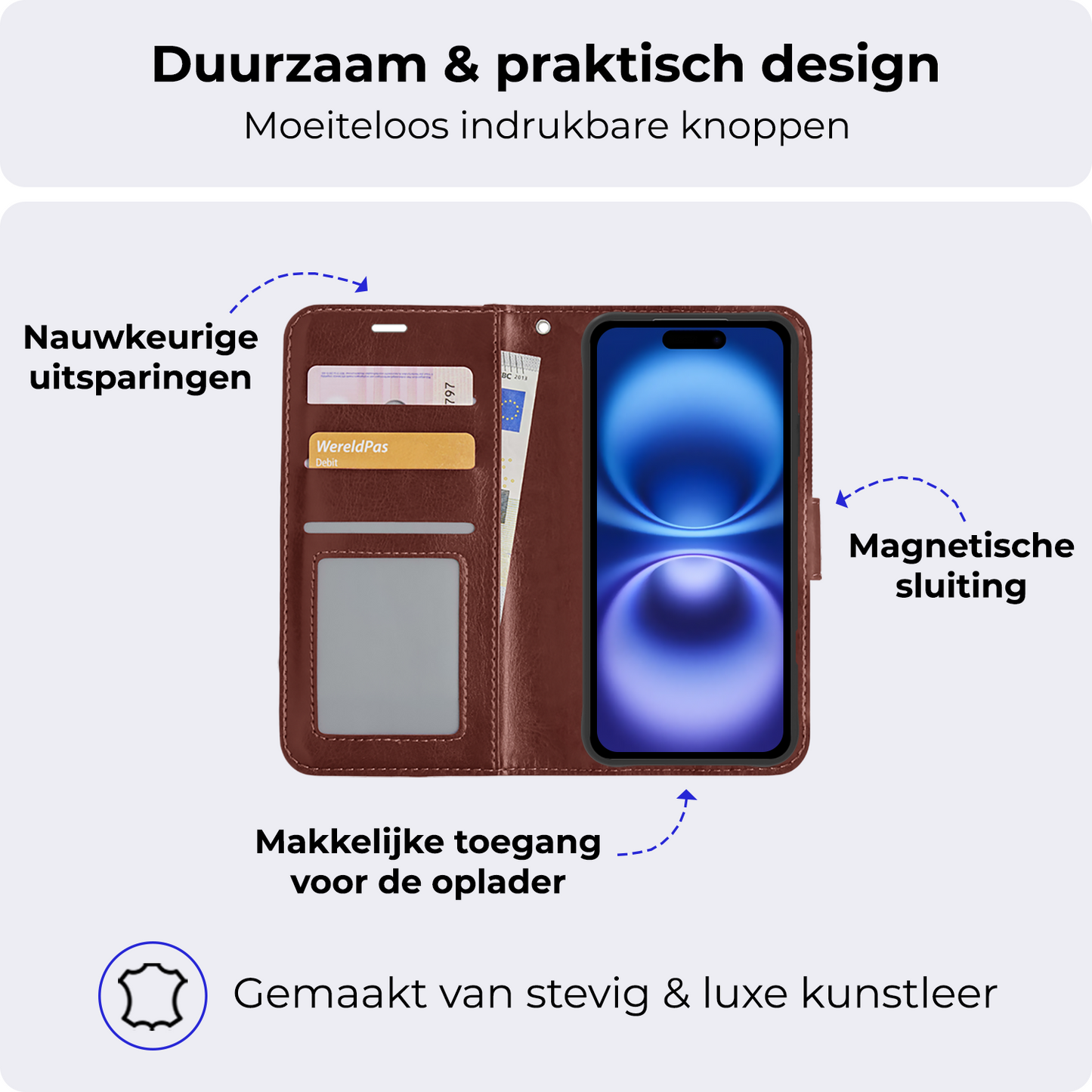 iPhone 16 Hoesje Book Case Kunstleer - Bruin