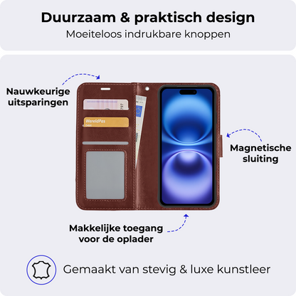 iPhone 16 Hoesje Book Case Kunstleer - Bruin