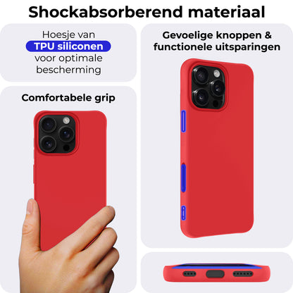iPhone 16 Pro Hoesje Siliconen Backcover Lichtgewicht - Rood