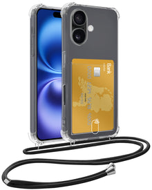 iPhone 16 Plus Hoesje Kaarthouder met Koord Backcover Shockproof - Transparant