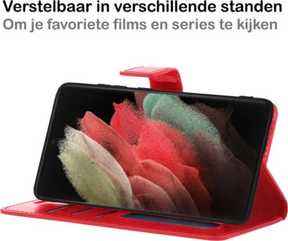 Samsung S21 Ultra Hoesje Bookcase Cover met Kaarthouder - Rood