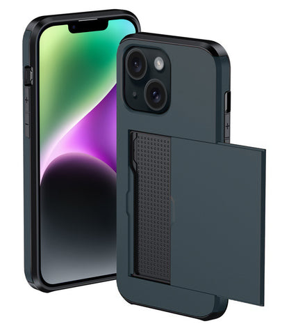 iPhone 14 Hoesje Kaarthouder Hard Case Shockproof - Donkerblauw