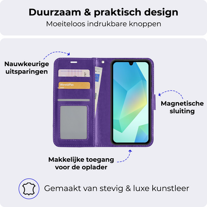 Samsung A16 Hoesje Bookcase Cover met Kaarthouder - Paars