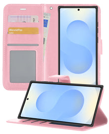 Samsung S25 Ultra Hoesje Bookcase Cover met Kaarthouder - Lichtroze