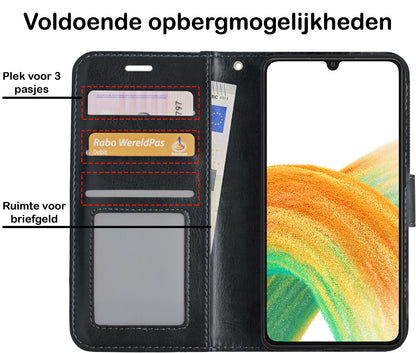 Samsung A33 Hoesje Bookcase Cover met Kaarthouder - Zwart
