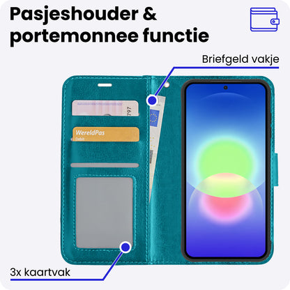 Samsung A27 Hoesje Bookcase Cover met Kaarthouder - Turquoise