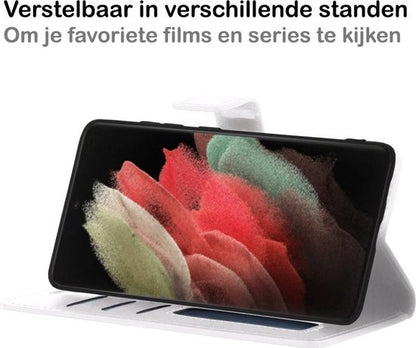 Samsung S21 Ultra Hoesje Bookcase Cover met Kaarthouder - Wit